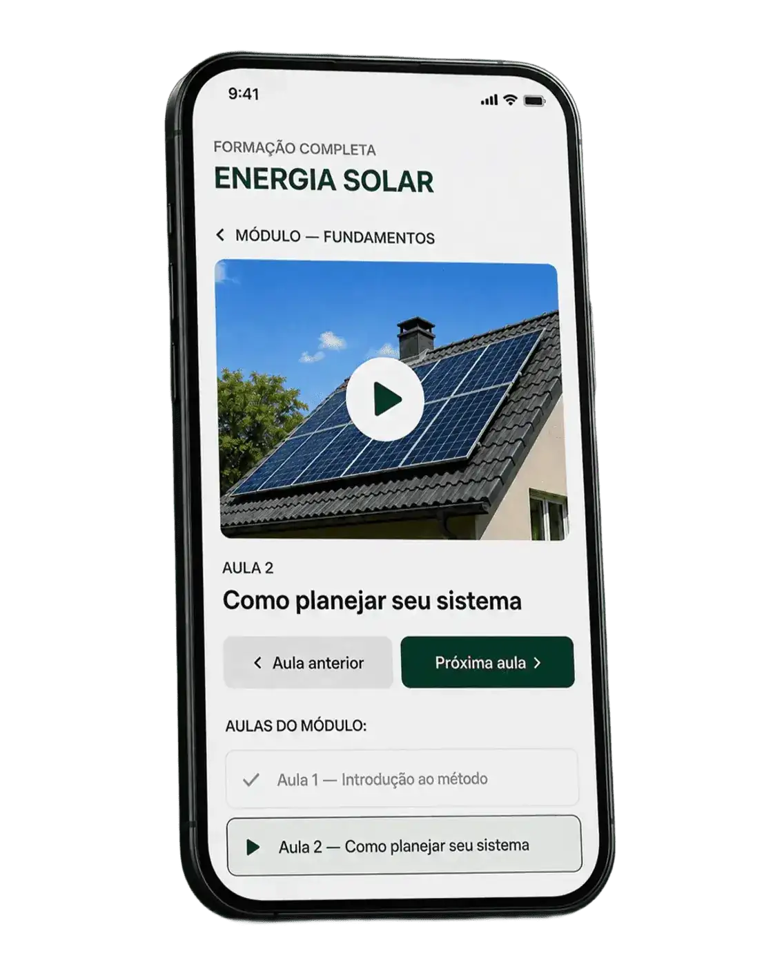 Mockup do aplicativo do curso de energia solar
